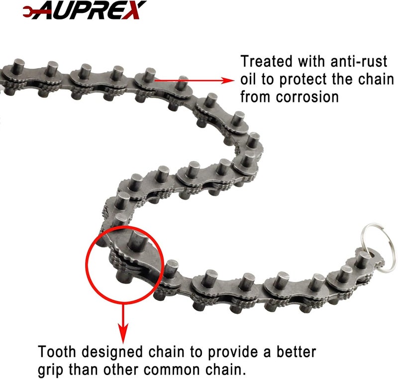 AUPREX 12 Inch Sturdy Carbon Steel Adjustable Heavy Duty Ratcheting Chain Oil Filter Wrench Reversible Chain Style Pipe Fitter With Multi-Purpose - Image 4